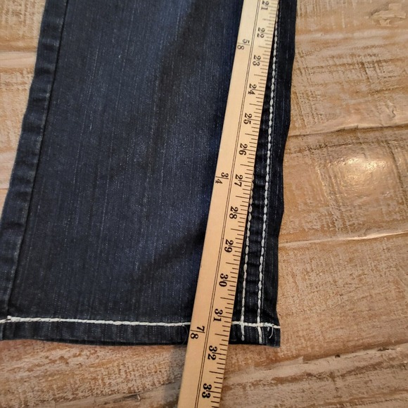 Nesso Denim Jeans Womens Sz 14 Thick Stitching Blue Dark Wash Distressed Stretch - Picture 6 of 10